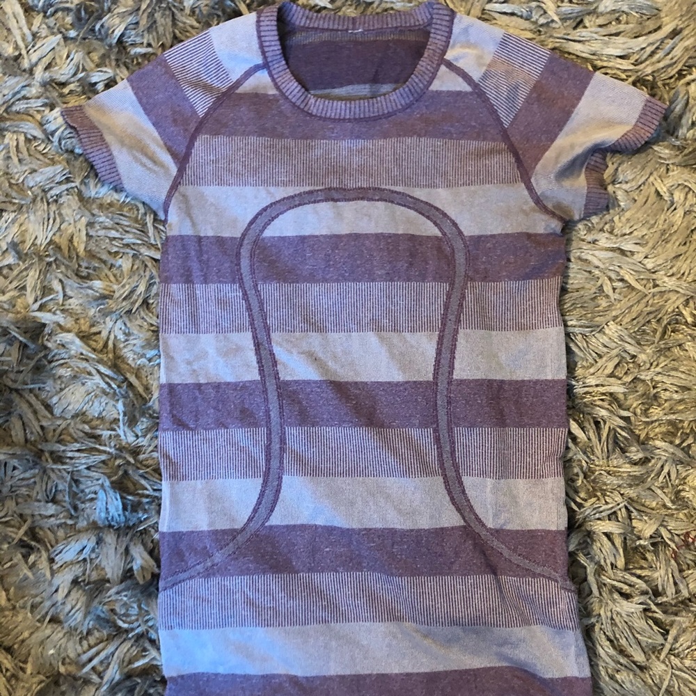 Purple striped Lululemon shorts sleeve t-shirt